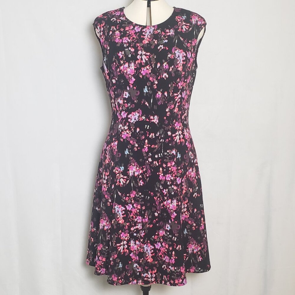 London Times Fit & Flare Multicolor Floral Dress Cap Sleeve Knee Length Size 12